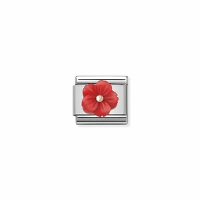 Nomination Composable Link Red Flower, Mother Of Pearl Stone, 9K Rose Gold