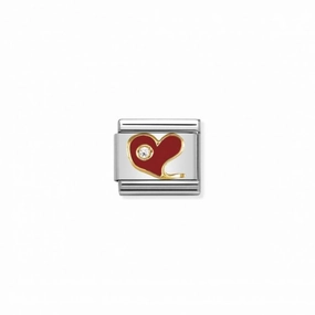 Nomination Composable Link Red Heart, Cubic Zirconia, 18K Gold & Enamel