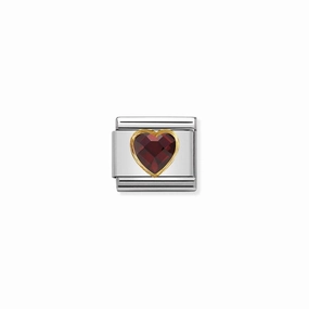 Nomination Composable Link Red Heart, Faceted Cubic Zirconia, 18K Gold