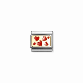 Nomination Composable Link Red Hearts Plaque, 18K Gold & Enamel