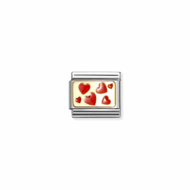 Nomination Composable Link Red Hearts Plaque, 18K Gold & Enamel