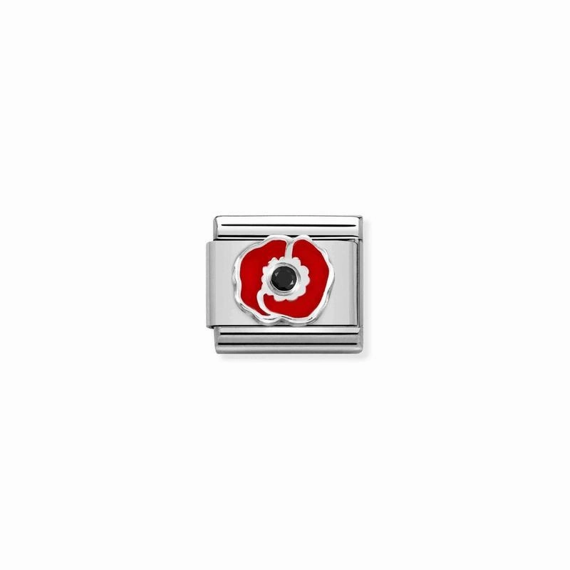 Nomination Composable Link Red Poppy, Black Cubic Zirconia, Silver & Enamel