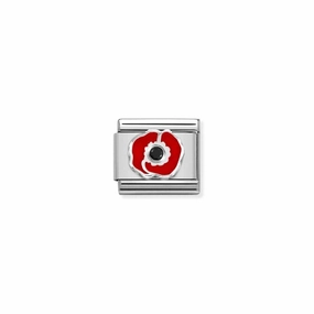 Nomination Composable Link Red Poppy, Black Cubic Zirconia, Silver & Enamel