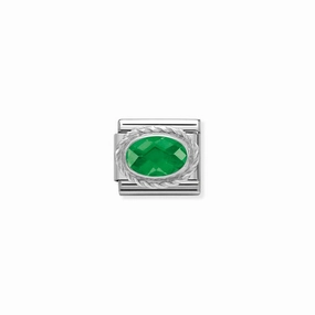 Nomination Composable Link Rope, Green Faceted Cubic Zirconia, Silver