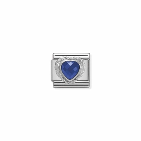 Nomination Composable Link Rope, Heart, Blue Faceted Cubic Zirconia, Silver