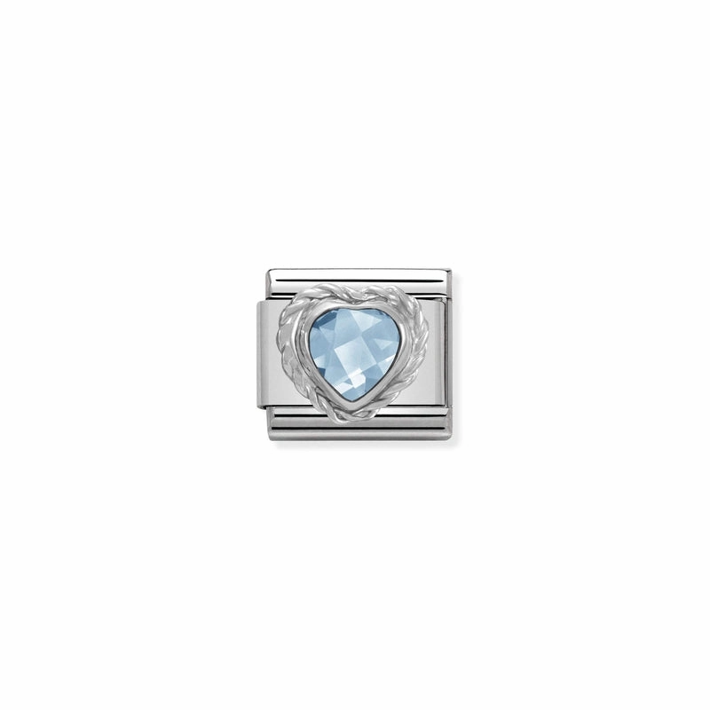 Nomination Composable Link Rope, Heart, Light Blue Faceted Cubic Zirconia, Silver