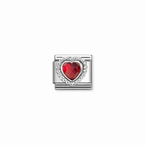 Nomination Composable Link Rope, Heart, Red Faceted Stone, Silver
