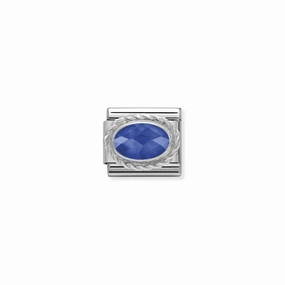 Nomination Composable Link Rope, Oval, Blue Faceted Cubic Zirconia, Silver