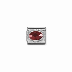 Nomination Composable Link Rope, Oval, Red Faceted Cubic Zirconia, Silver