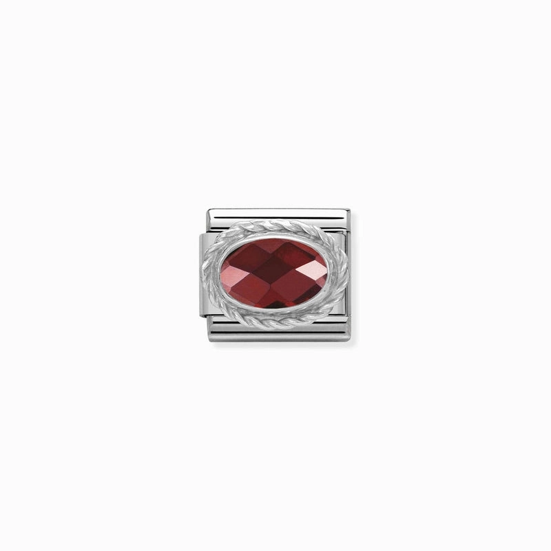 Nomination Composable Link Rope, Oval, Red Faceted Cubic Zirconia, Silver