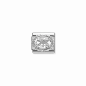 Nomination Composable Link Rope, Oval, White Faceted Cubic Zirconia, Silver