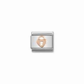 Nomination Composable Link Rose Gold Heart With Lock, 9K Rose Gold
