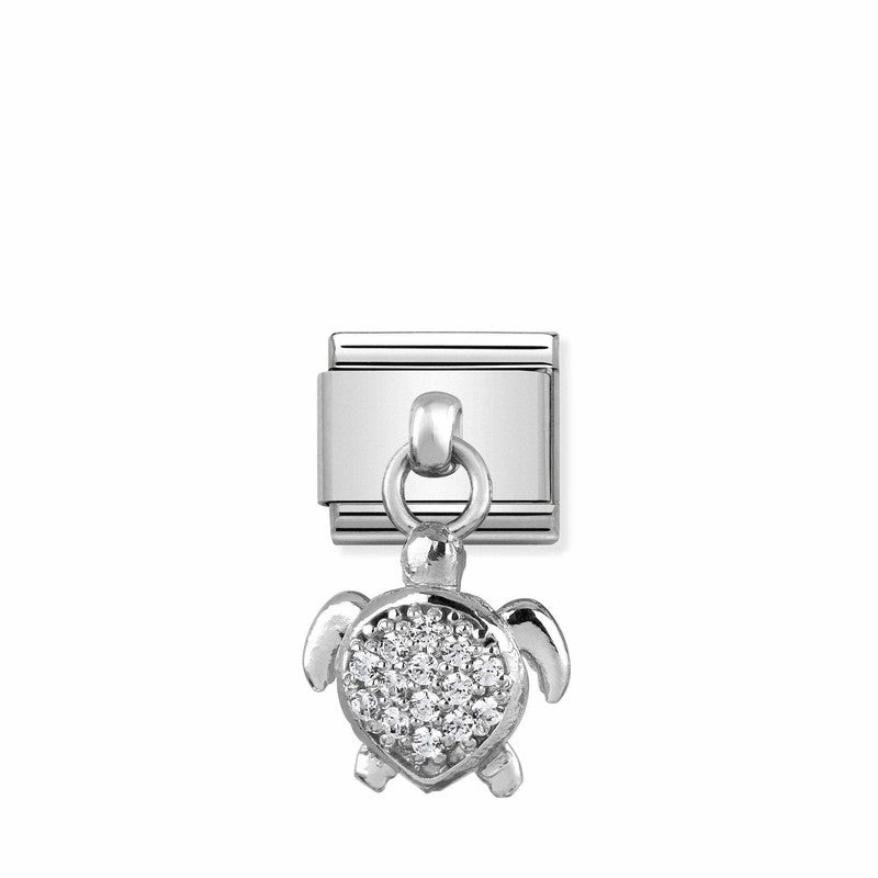 Nomination Composable Link Sea Turtle Hanging Charm, Cubic Zirconia, Silver
