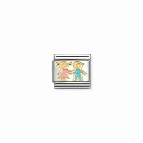Nomination Composable Link Sister and Brother, 18K Gold & Enamel