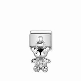 Nomination Composable Link Teddy Bear Hanging Charm, Cubic Zirconia, Silver
