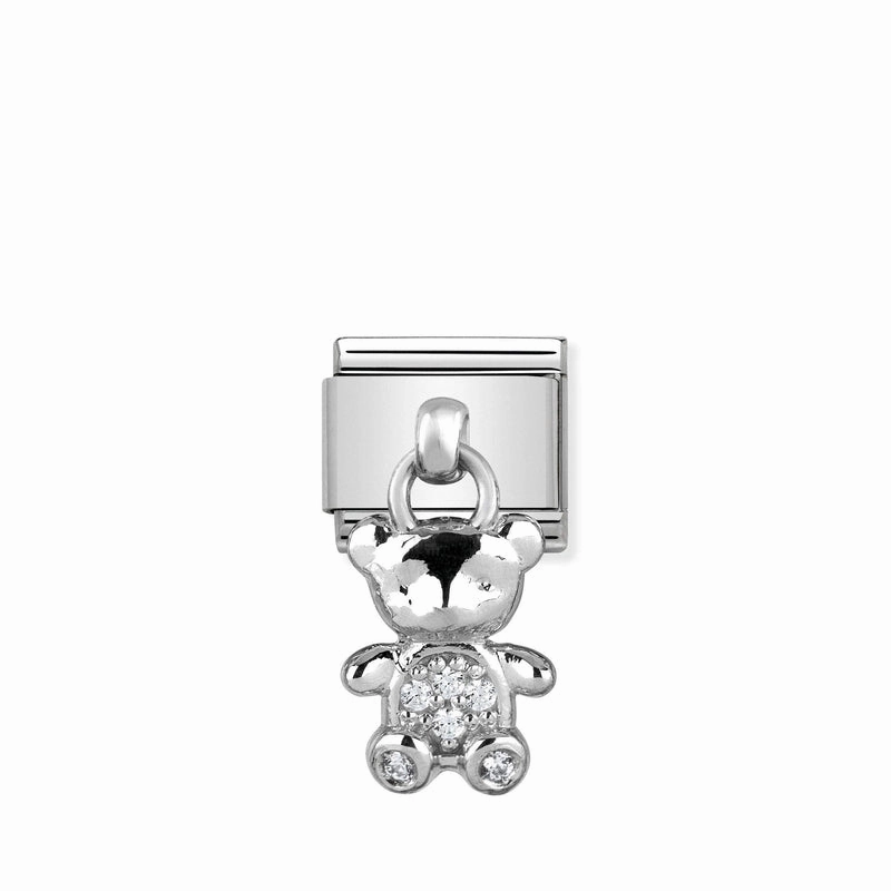 Nomination Composable Link Teddy Bear Hanging Charm, Cubic Zirconia, Silver