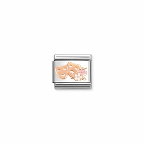 Nomination Composable Link Theatre Masks, 9K Rose Gold & Enamel