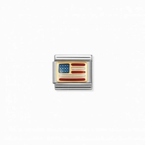 Nomination Composable Link USA Flag, 18K Gold & Enamel