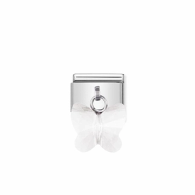 Nomination Composable Link White Butterfly Hanging Charm, Crystal, Silver