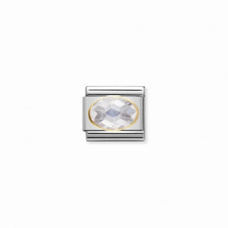 Nomination Composable Link White Faceted Cubic Zirconia, 18K Gold