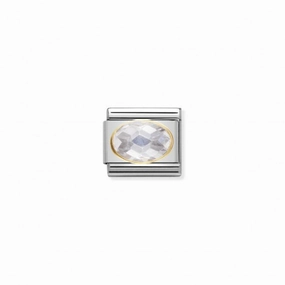 Nomination Composable Link White Faceted Cubic Zirconia, 18K Gold