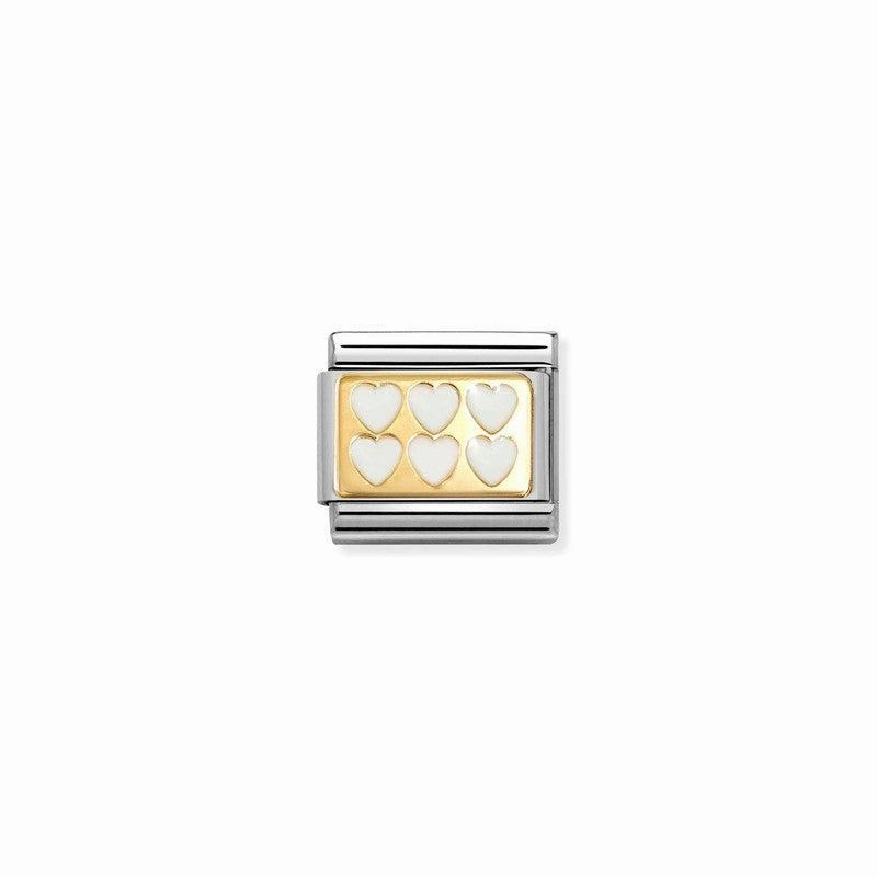 Nomination Composable Link White Line Hearts, 18K Gold & Enamel