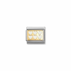 Nomination Composable Link White Line Hearts, 18K Gold & Enamel