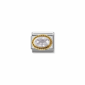 Nomination Composable Link White Rope, Faceted Cubic Zirconia, 18K Gold