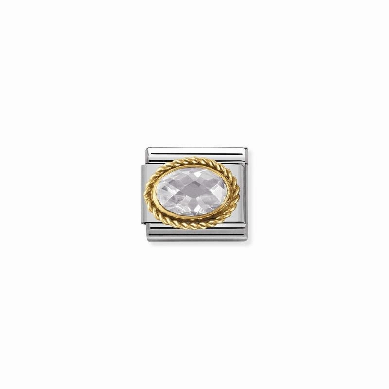 Nomination Composable Link White Rope, Faceted Cubic Zirconia, 18K Gold