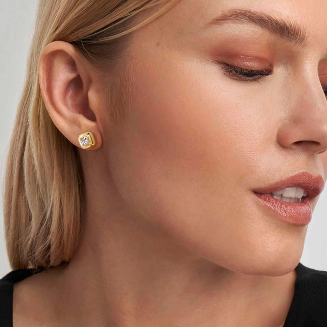 Nomination Domina Earrings, Square, Cubic Zirconia, 24K Gold