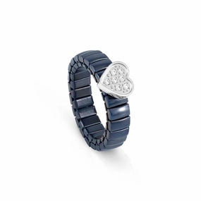 Nomination Extension Ring, Heart, Cubic Zirconia, Blue, Stainless Steel