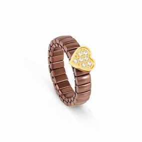 Nomination Extension Ring, Heart, Cubic Zirconia, Chocolate PVD, Stainless Steel