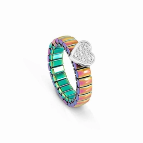 Nomination Extension Ring, Heart, Cubic Zirconia, Multicolour PVD, Stainless Steel