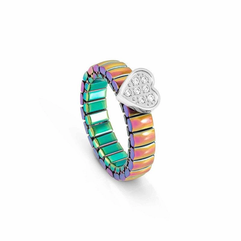 Nomination Extension Ring, Heart, Cubic Zirconia, Multicolour PVD, Stainless Steel
