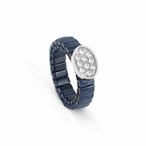 Nomination Extension Ring, Oval, Cubic Zirconia, Blue, Stainless Steel