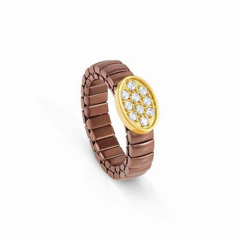 Nomination Extension Ring, Oval, Cubic Zirconia, Chocolate PVD, Stainless Steel