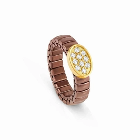 Nomination Extension Ring, Oval, Cubic Zirconia, Chocolate PVD, Stainless Steel
