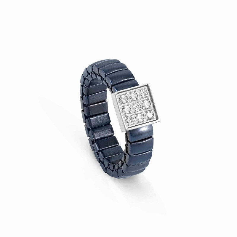 Nomination Extension Ring, Square, Cubic Zirconia, Blue, Stainless Steel