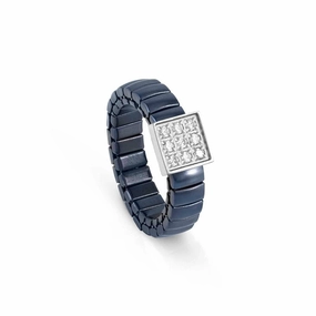 Nomination Extension Ring, Square, Cubic Zirconia, Blue, Stainless Steel