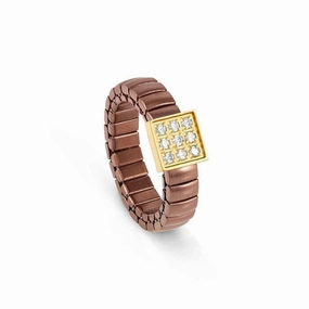 Nomination Extension Ring, Square, Cubic Zirconia, Chocolate PVD, Stainless Steel