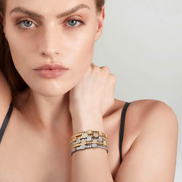 Nomination Extension Stretch Bracelet, 3 Ovals, Cubic Zirconia, Gold PVD, Stainless Steel