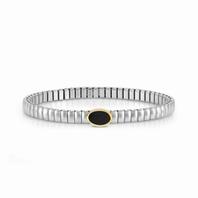Nomination Extension Stretch Bracelet, Oval, Black Agate Stone, Gold PVD, Stainless Steel