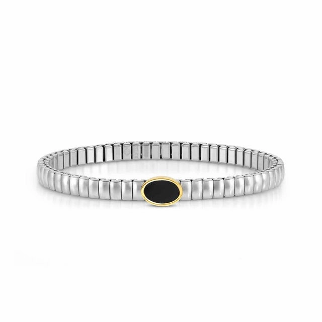 Nomination Extension Stretch Bracelet, Oval, Black Agate Stone, Gold PVD, Stainless Steel