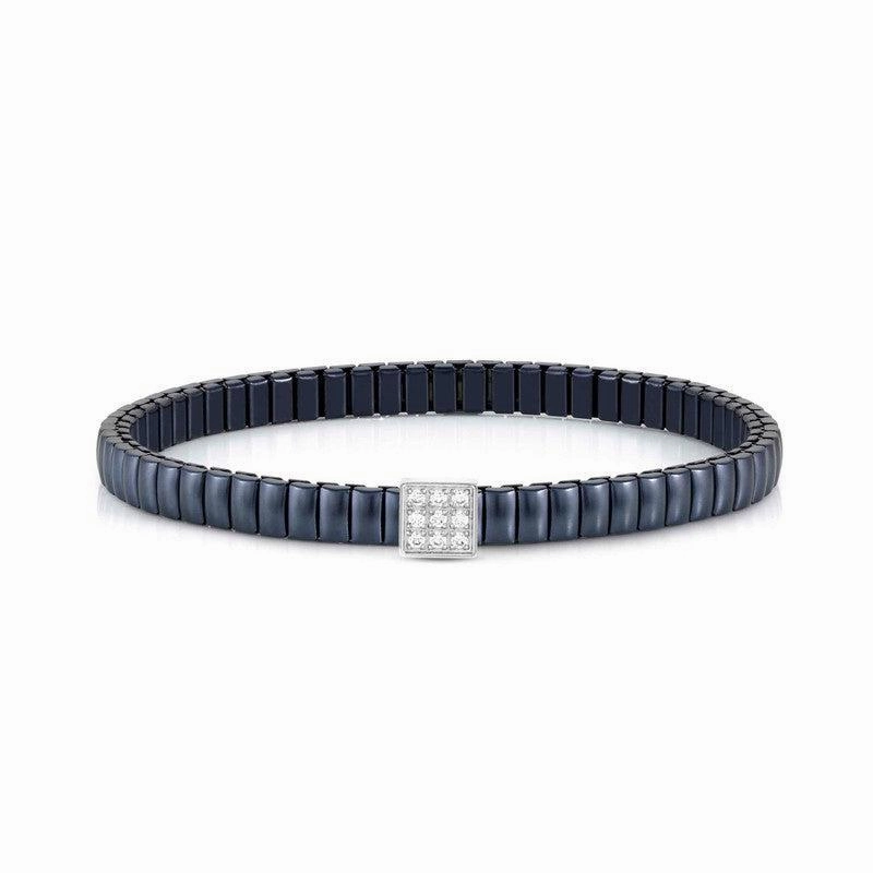 Nomination Extension Stretch Bracelet, Square, Cubic Zirconia, Blue PVD, Stainless Steel