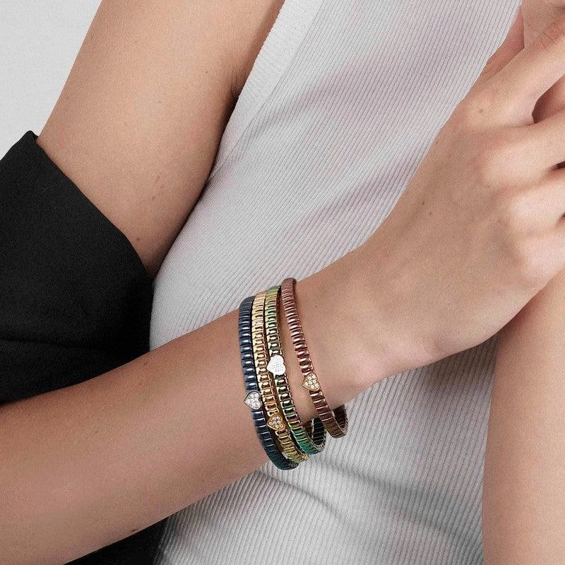 Nomination Extension Stretch Bracelet, Square, Cubic Zirconia, Chocolate PVD, Stainless Steel
