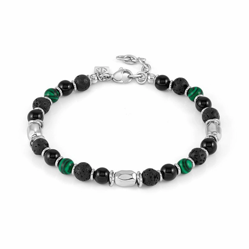 Nomination Instinct Bracelet, Malachite, Lava Stone, Ossidiana Stone, Stainless Steel