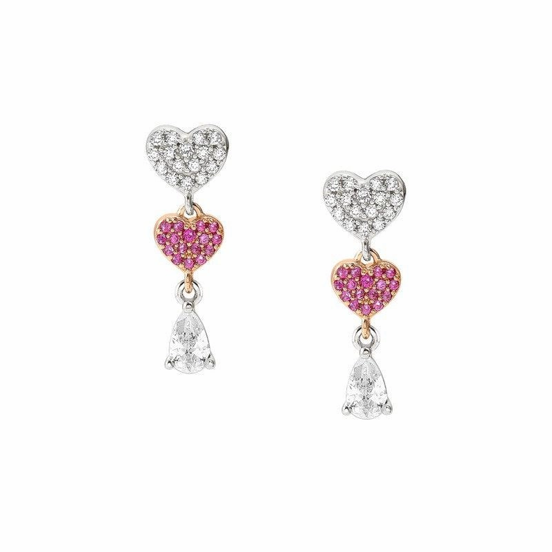 Nomination Lucentissima Earrings, Heart Drop, Pink And White Cubic Zirconia, Silver