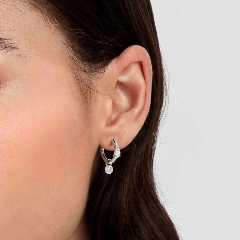 Nomination Lucentissima Earrings, Silver Hoop, Circle Pendant, White Cubic Zirconia, Silver