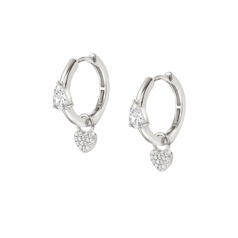 Nomination Lucentissima Earrings, Silver Hoop, Heart Pendant, White Cubic Zirconia, Silver