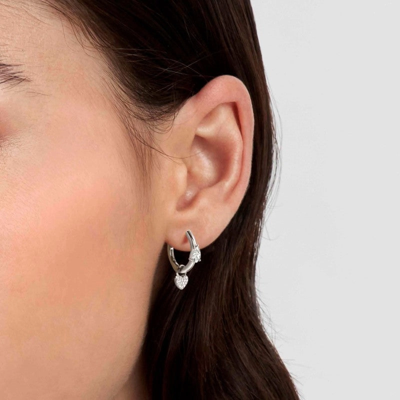 Nomination Lucentissima Earrings, Silver Hoop, Heart Pendant, White Cubic Zirconia, Silver